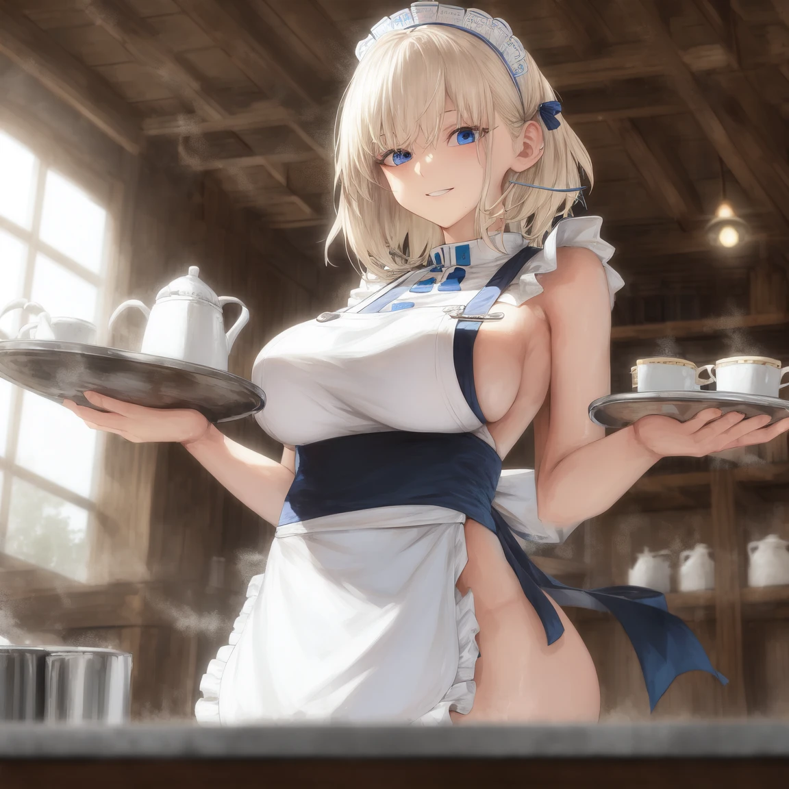 Holara] ミディアムヘア, ウェーブヘア, 屋内, 乳首, 横乳, 傑作, 裸エプロン [イラスト・二次元] | 【無料】 AIエロ画像・動画の 呪文生成ツール プロンプト一覧